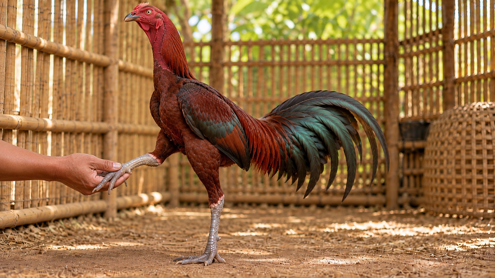Nhấc nhẹ một chân gà nòi khét lên soi vảy chân và móng để phân biệt nấm vảy chân với nấm da khi chọn thuốc