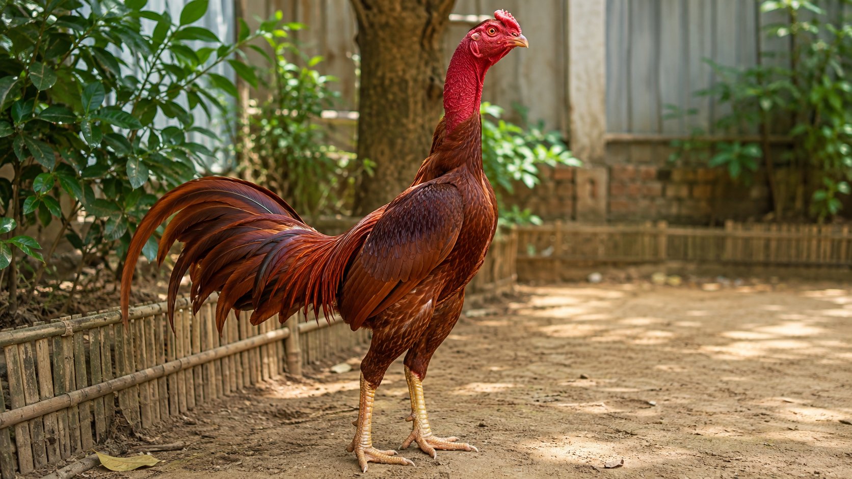 Sân thả gà nòi vườn nhà phố có bóng mát và chỗ bới khô