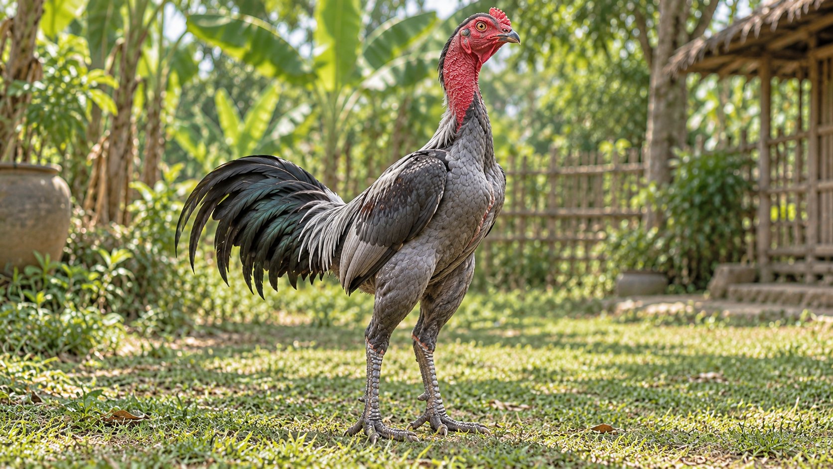 Lu nước lớn ngoài sân cỏ nơi gà nòi thả, cần cọ rửa và thay nước định kỳ để không đóng váng