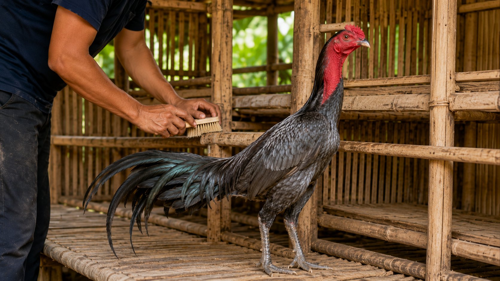 vệ sinh khay cát tắm cho gà hằng tuần, sàng lớp cát bẩn giữ khu tắm sạch