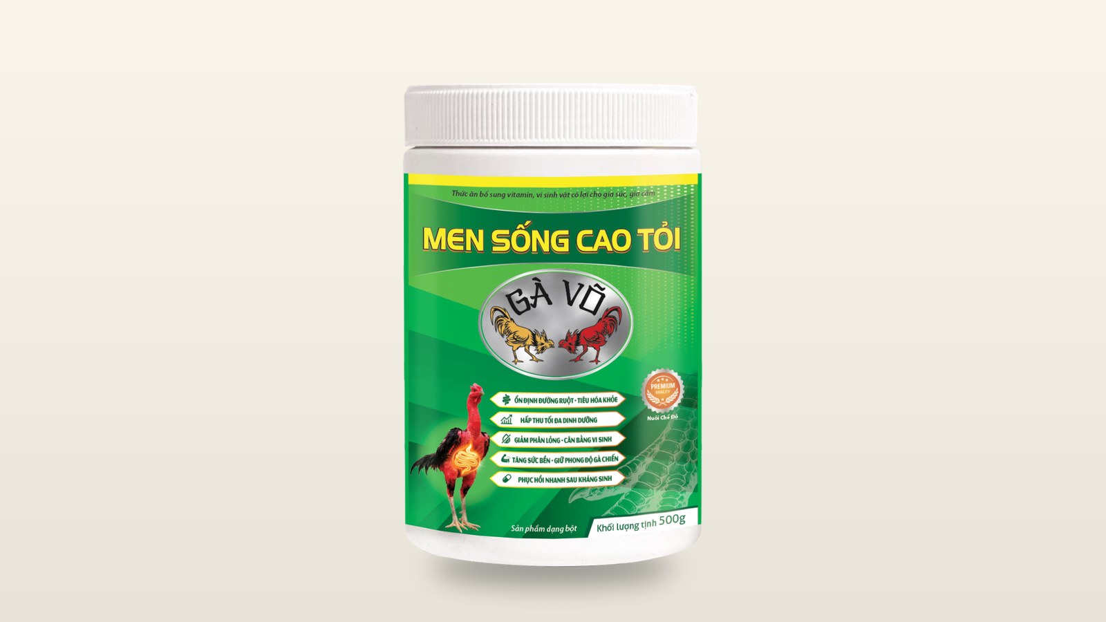 Men Sống Cao Tỏi Gà Võ, men uống dạng bột trắng lọ 500g dùng theo liều in trên nhãn