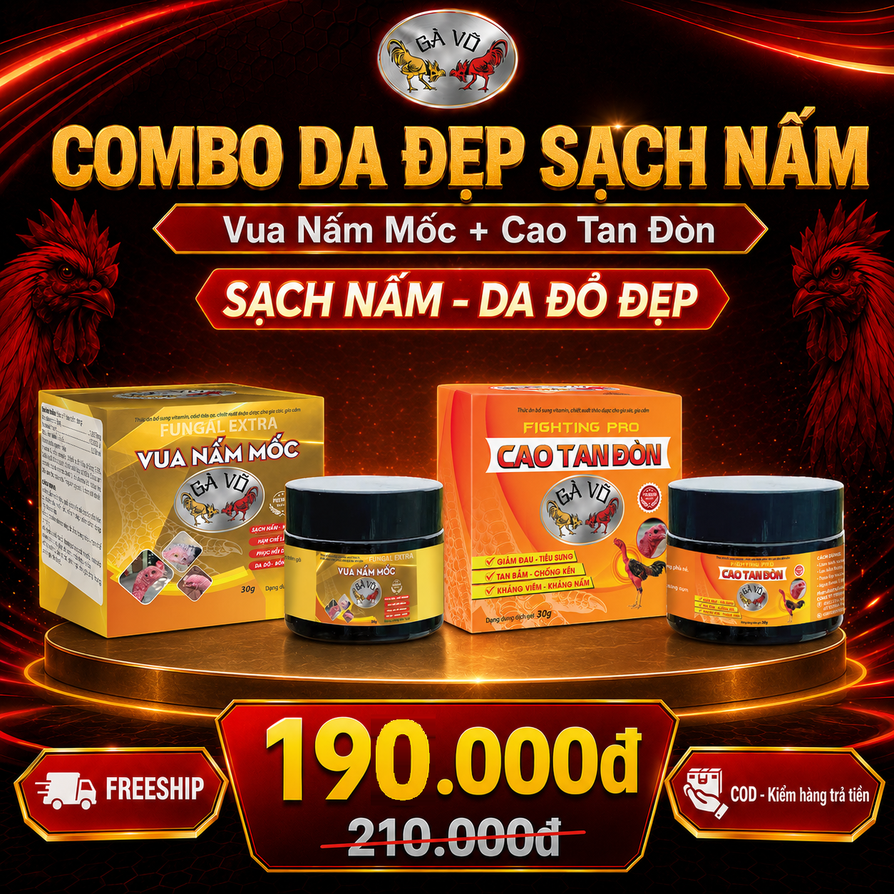Combo Da Đẹp Sạch Nấm Gà Võ - Sạch Nấm Da & Phục Hồi Da Đỏ Đẹp