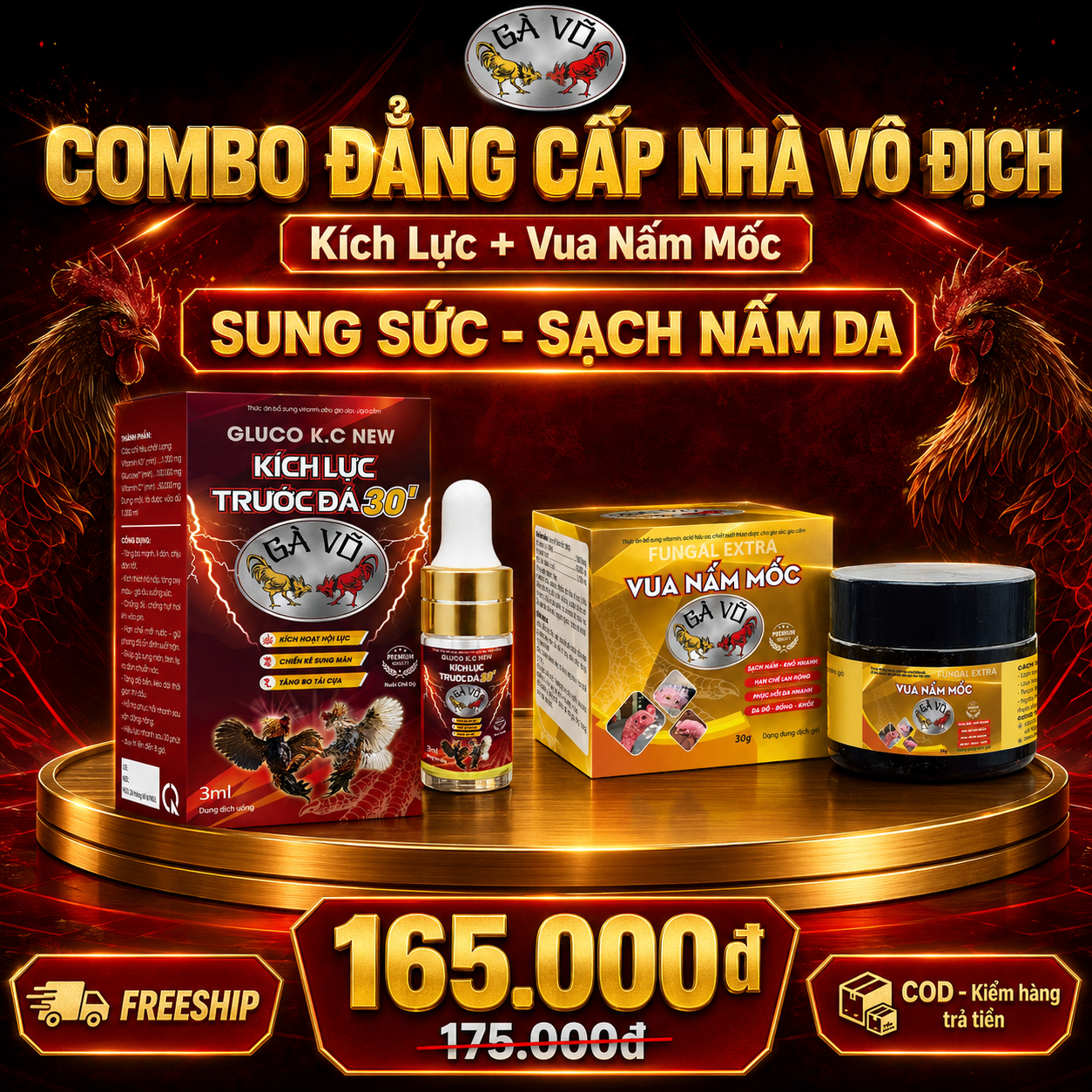 Combo Đẳng Cấp Nhà Vô Địch Gà Võ - Kích Lực Sung Sức & Sạch Nấm Da