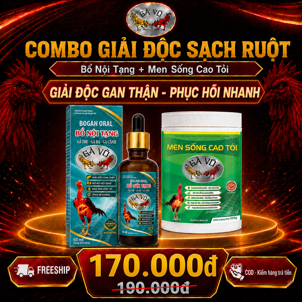 Combo Giải Độc Sạch Ruột Gà Võ - Bổ Nội Tạng & Men Sống Cao Tỏi