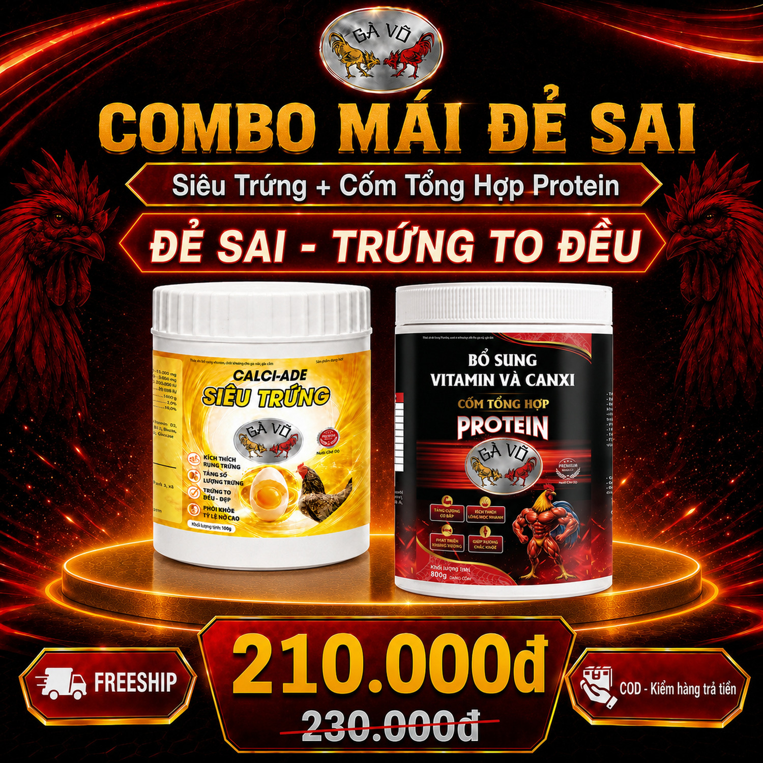 Combo Mái Đẻ Sai Gà Võ - Siêu Trứng và Cốm Tổng Hợp Protein, đẻ sai, trứng to đều, mái giữ sức