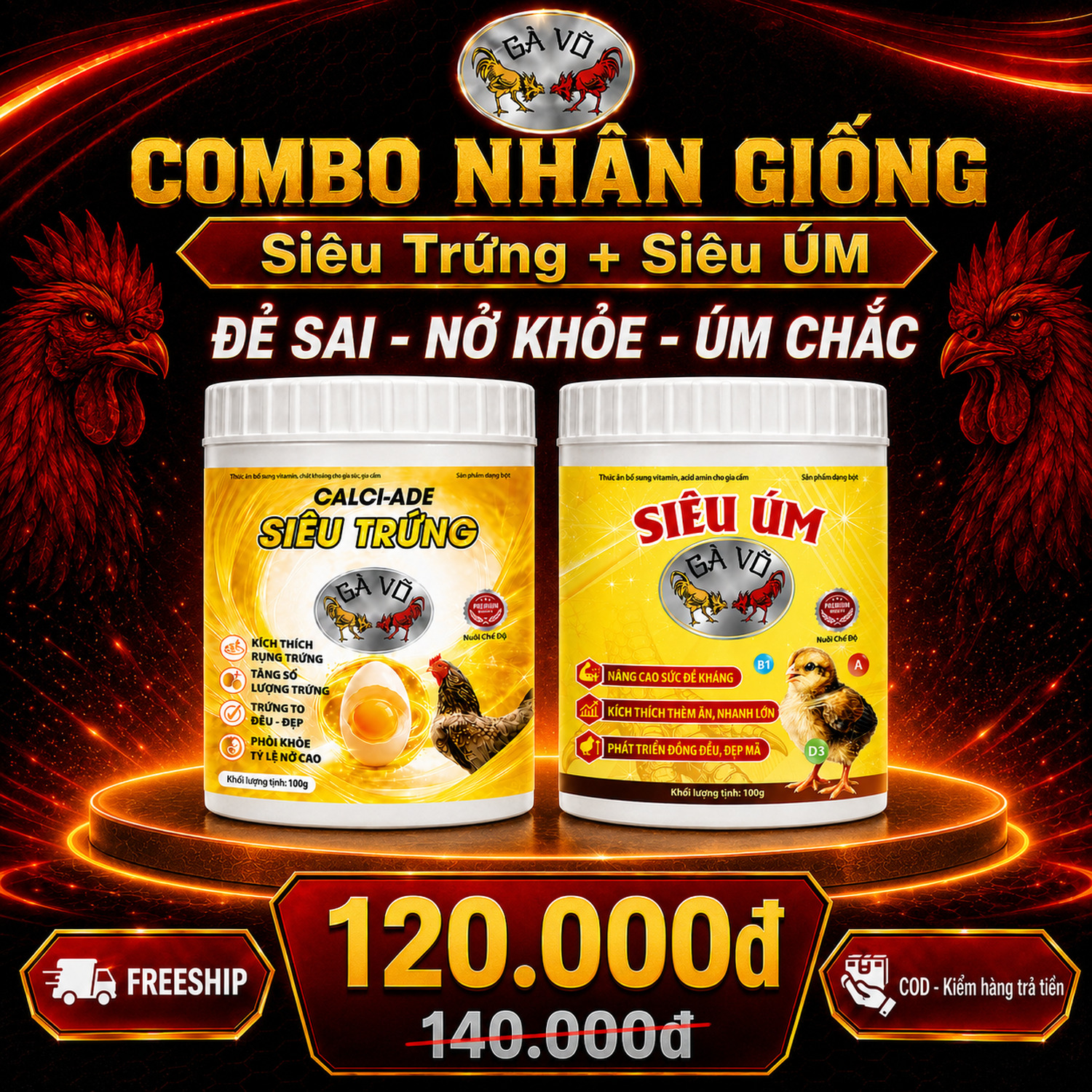 Combo Nhân Giống Gà Võ - Siêu Trứng và Siêu Úm, mái đẻ sai, tỷ lệ nở cao, gà con úm khỏe