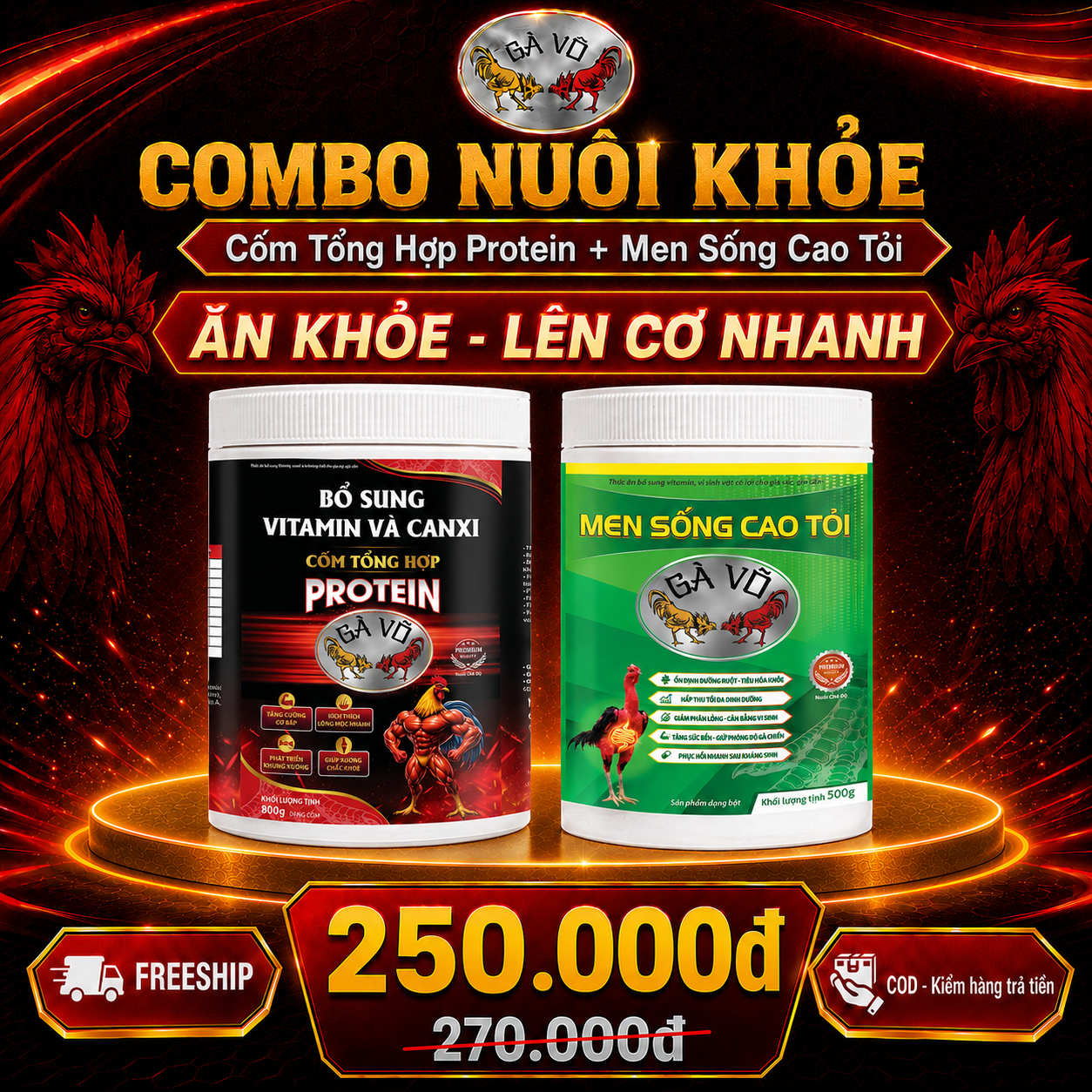 Combo Nuôi Khỏe Gà Võ - Cốm Tổng Hợp Protein & Men Sống Cao Tỏi