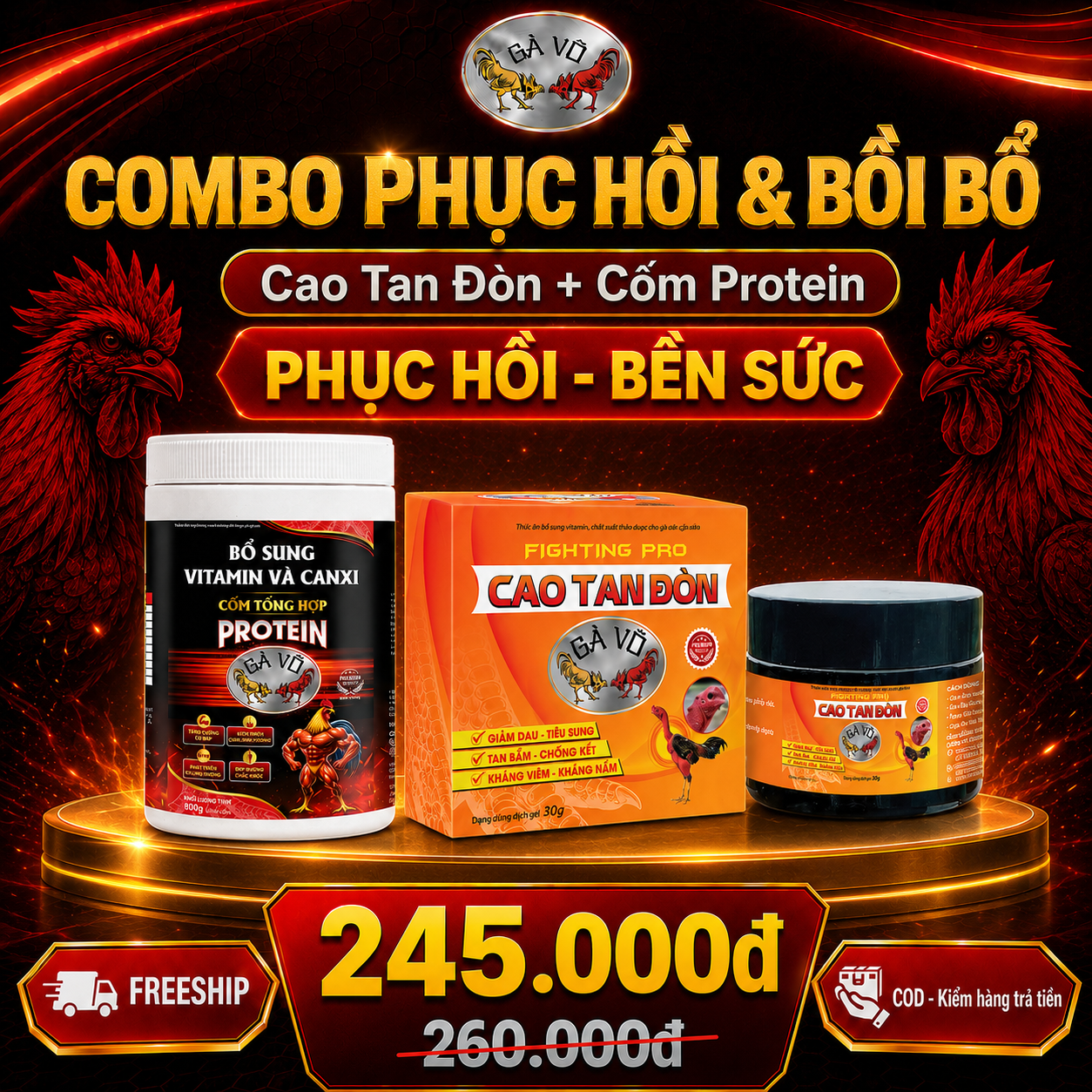 Combo Phục Hồi & Bồi Bổ Gà Võ - Cao Tan Đòn & Cốm Tổng Hợp Protein