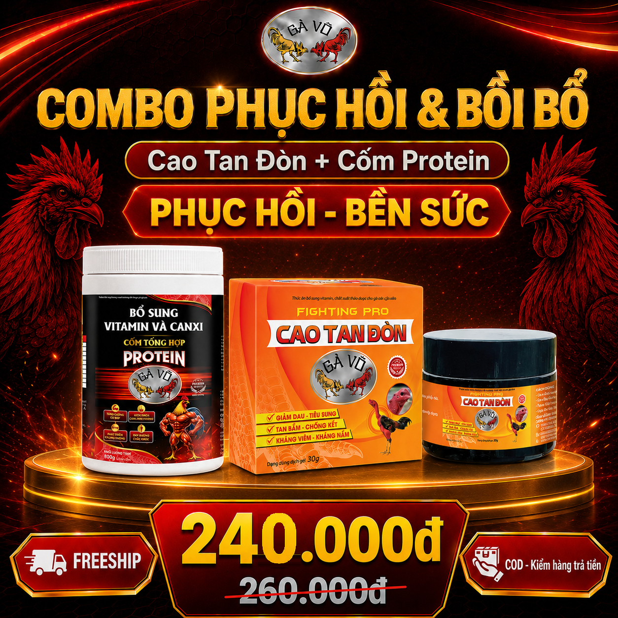 Combo Phục Hồi & Bồi Bổ Gà Võ - Cao Tan Đòn & Cốm Tổng Hợp Protein