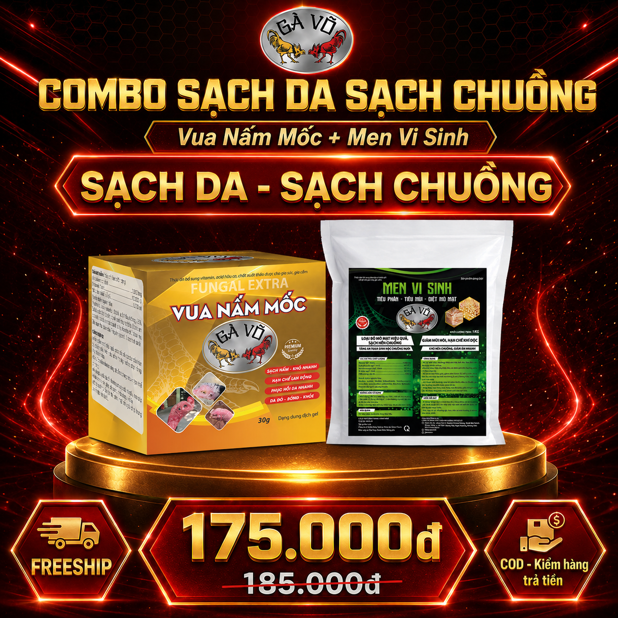 Combo Sạch Da Sạch Chuồng Gà Võ - Sạch Nấm Da & Chuồng Sạch Mùi