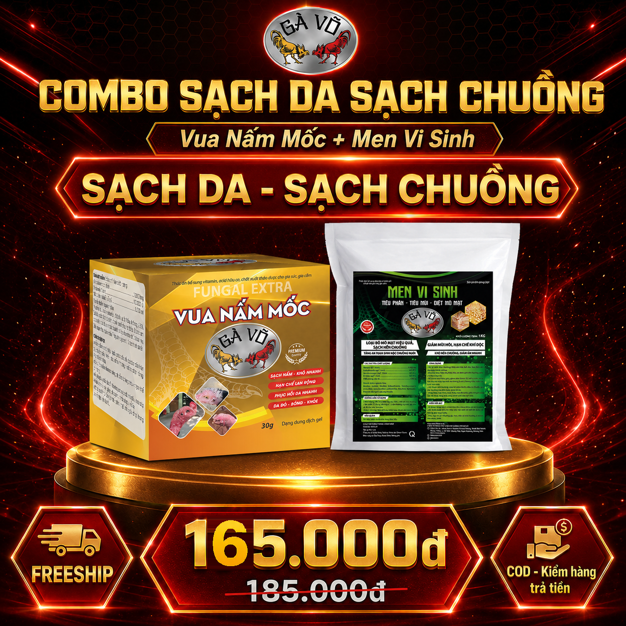 Combo Sạch Da Sạch Chuồng Gà Võ - Sạch Nấm Da & Chuồng Sạch Mùi
