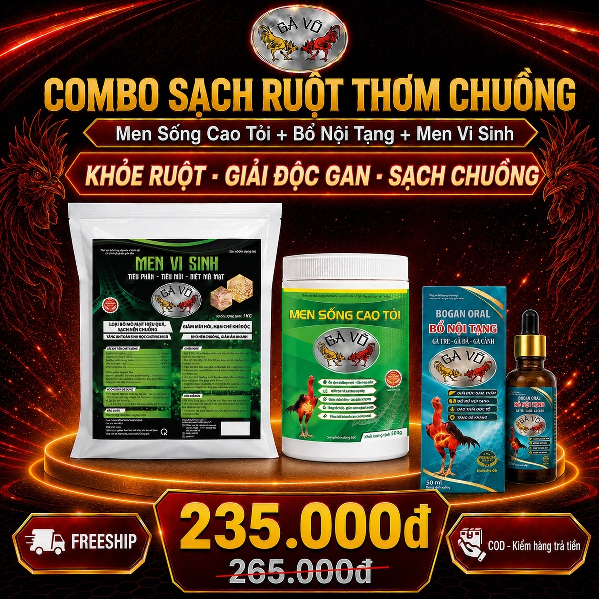 Combo Sạch Ruột Thơm Chuồng Gà Võ gồm Men Sống Cao Tỏi, Bổ Nội Tạng và Men Vi Sinh