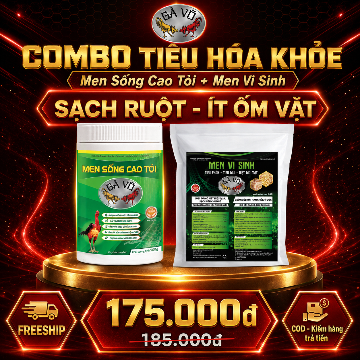 Combo Tiêu Hóa Khỏe Gà Võ – Sạch Ruột, Sạch Chuồng, Gà Ít Ốm Vặt
