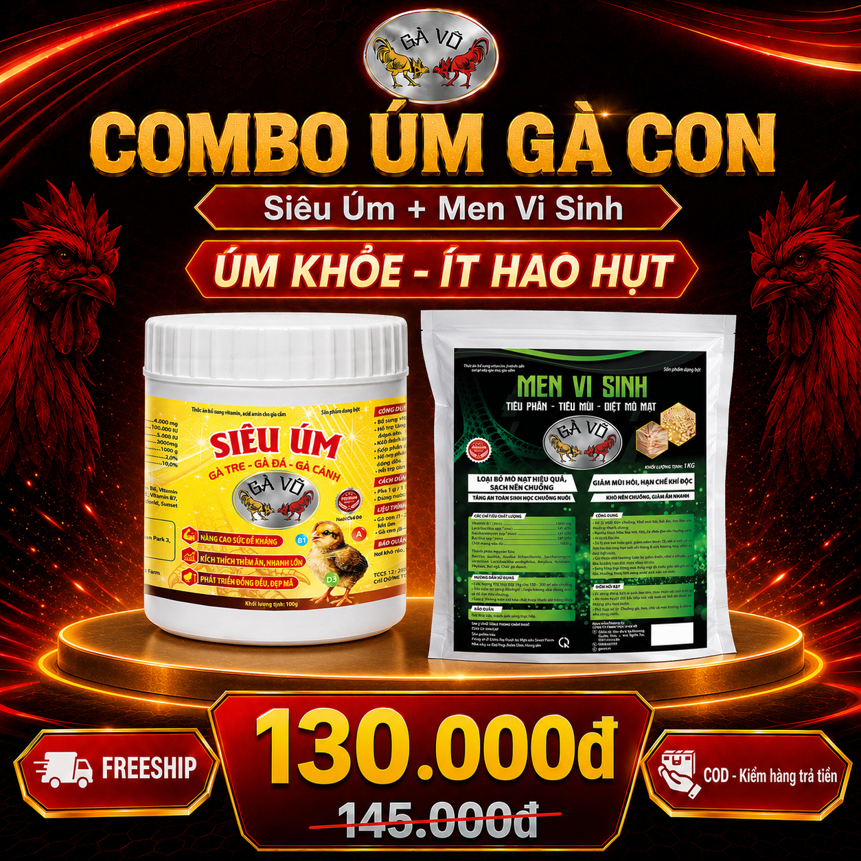 Combo Úm Gà Con Gà Võ - Siêu Úm & Men Vi Sinh Nền Chuồng