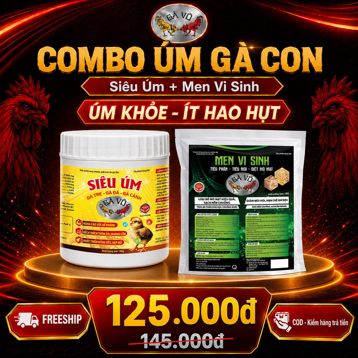 Combo Úm Gà Con Gà Võ - Siêu Úm & Men Vi Sinh Nền Chuồng