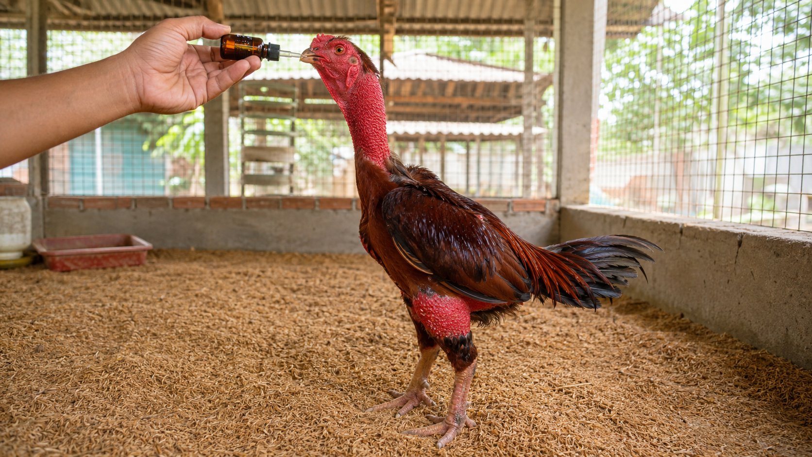 Người nuôi che chắn gió lạnh trước cửa chuồng gà nòi để phòng gà trúng gió