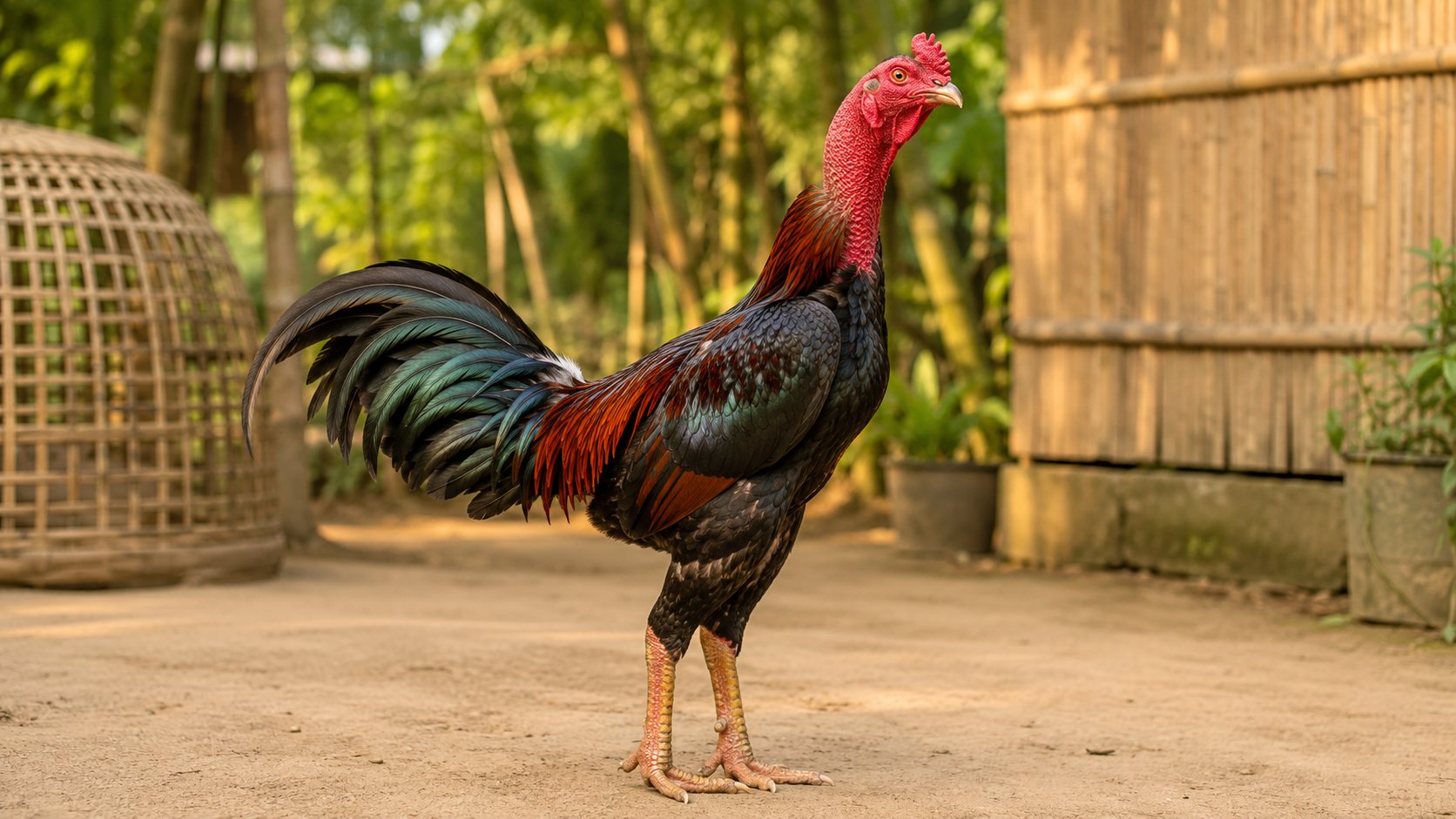 Gà nòi khỏe nuôi trong chuồng tre thoáng rộng sạch sẽ giúp phòng tật gà cắn mổ lông nhau