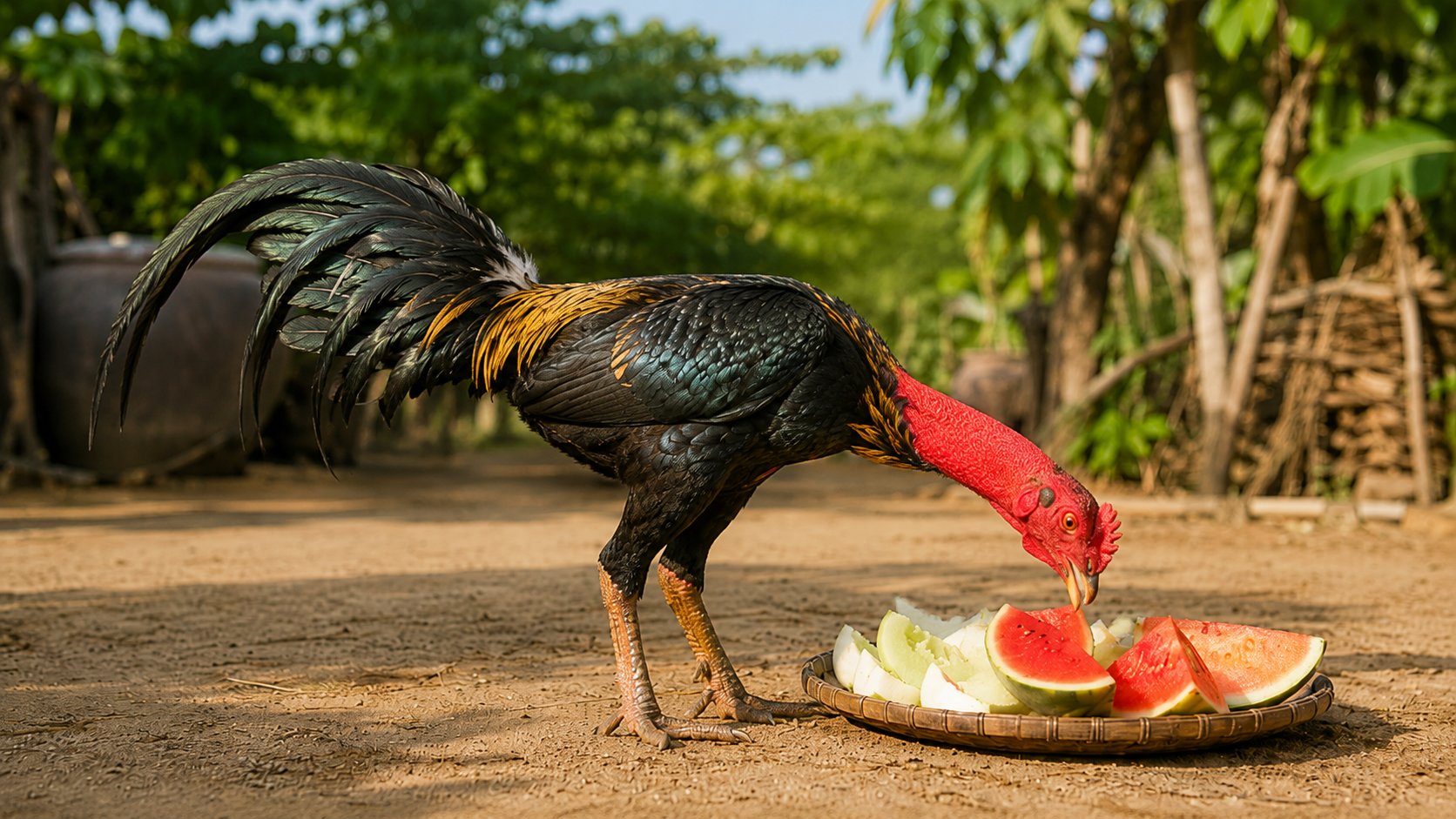 Gà nòi lông ô ăn rau củ trong trại nuôi sạch, chăm dinh dưỡng để lên mã đen bóng