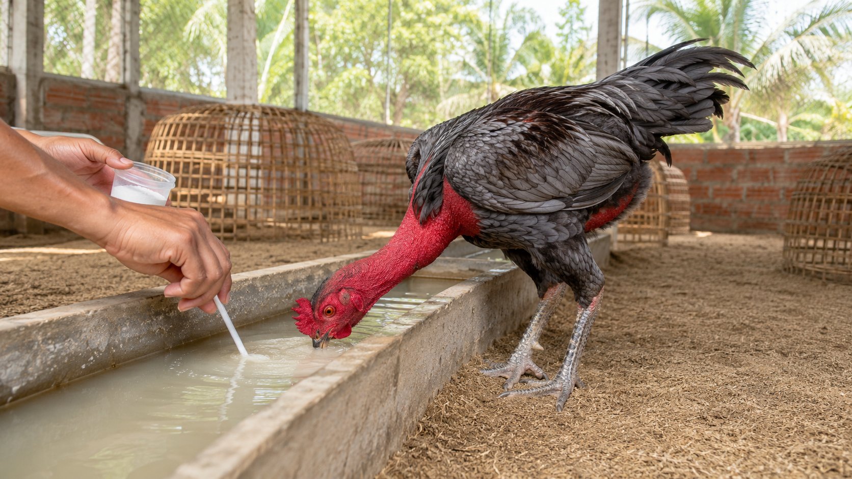 cách pha nước điện giải cho gà ngày nắng nóng vào máng uống