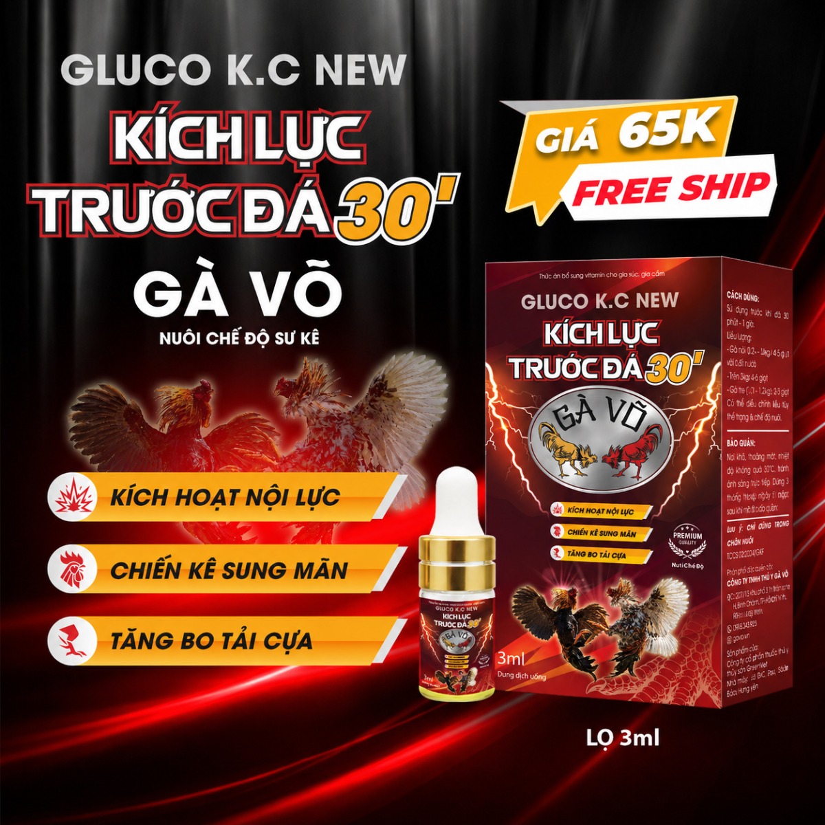 Kích Lực 30 phút Gà Võ bổ sung năng lượng tăng sức bền sung sức cho gà
