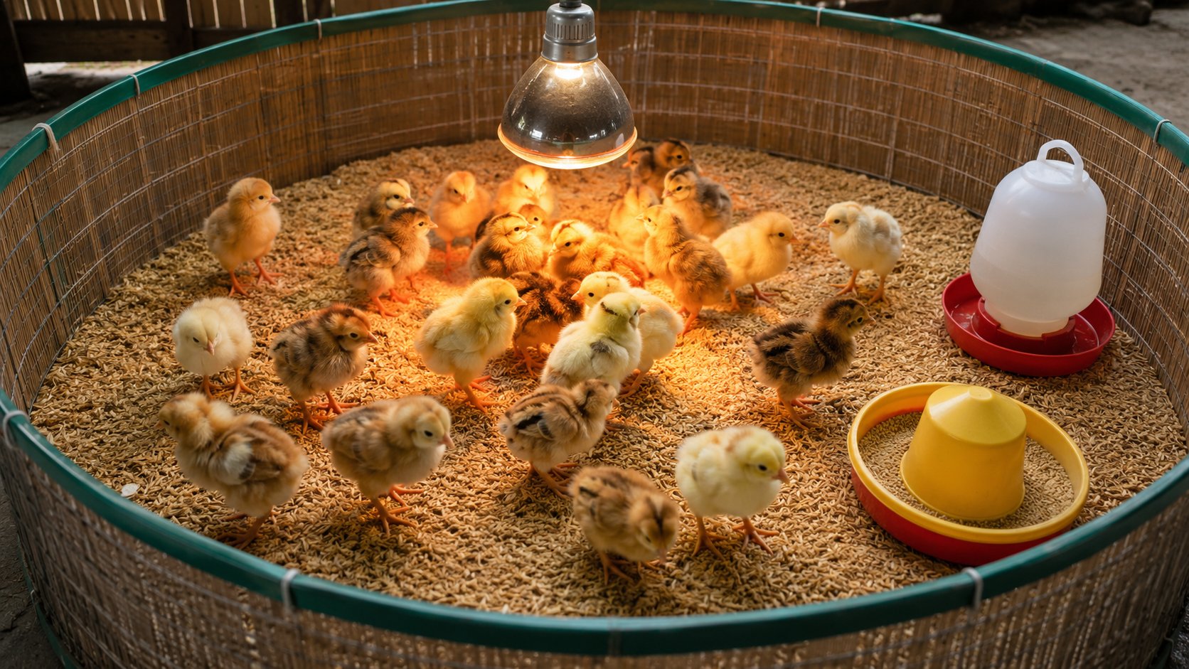 Kỹ thuật úm gà con mới nở giữ ấm trong quây úm sạch sẽ